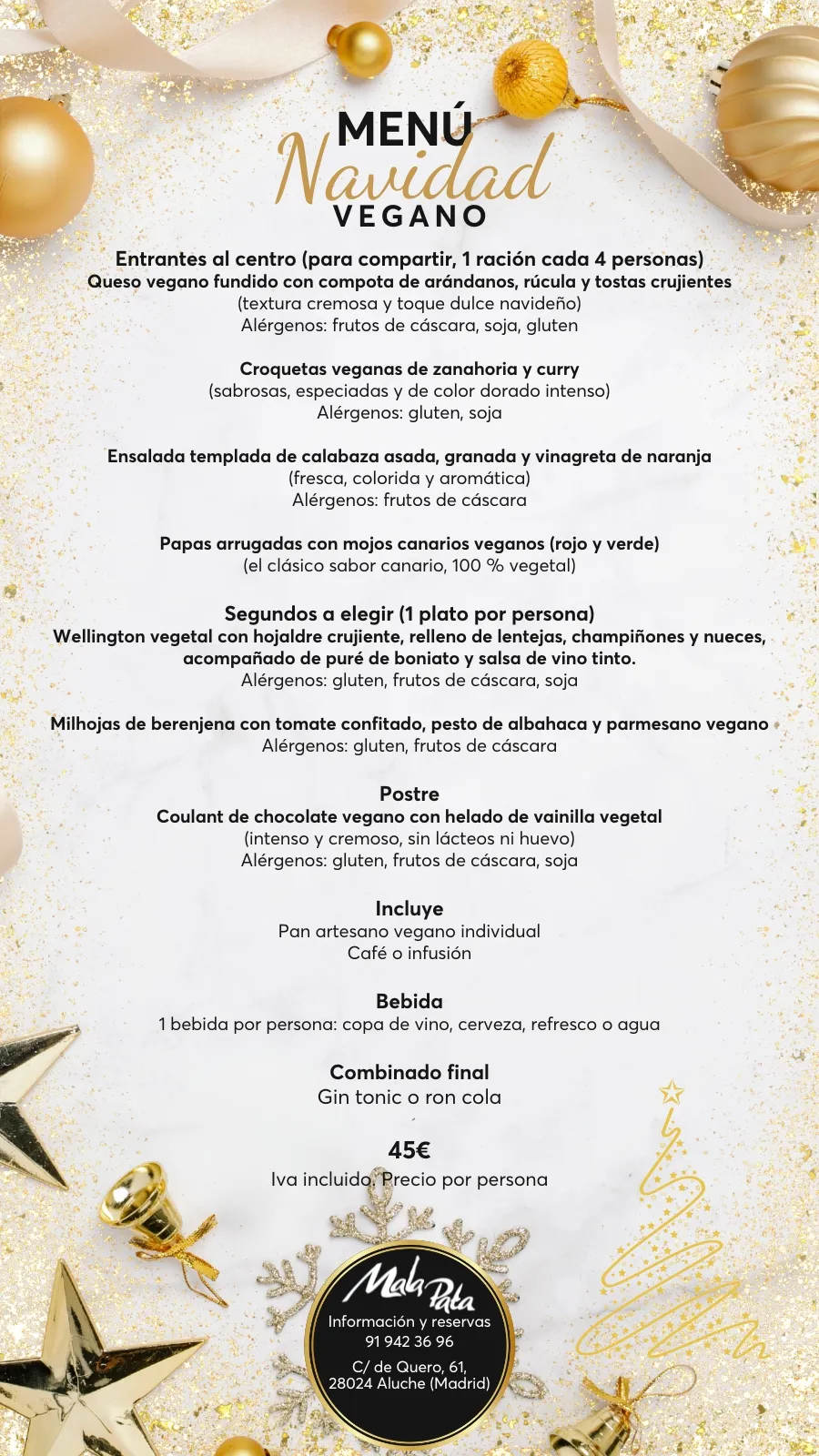 Menú de Navidad Vegano en Mala Pata Aluche – 45€