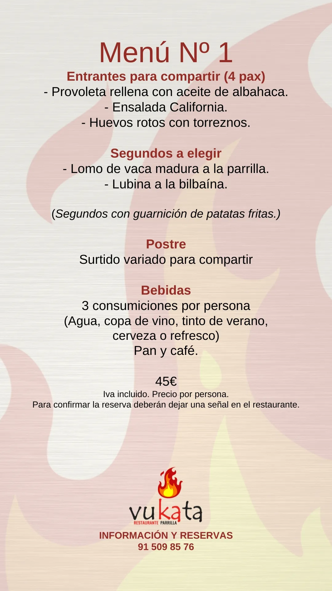 Menú de Navidad 1 en Parrilla Vukata Aluche Madrid – 45 euros IVA incluido