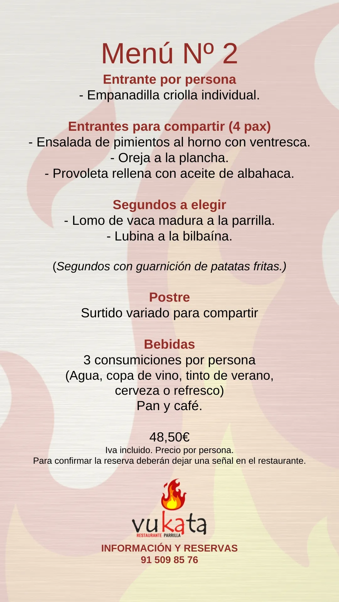 Menú de Navidad 2 en Parrilla Vukata Aluche Madrid – 48,50 euros IVA incluido