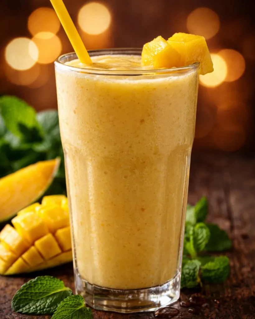 batido de mango natural con leche en Restaurante Bb y Pk en Madrid