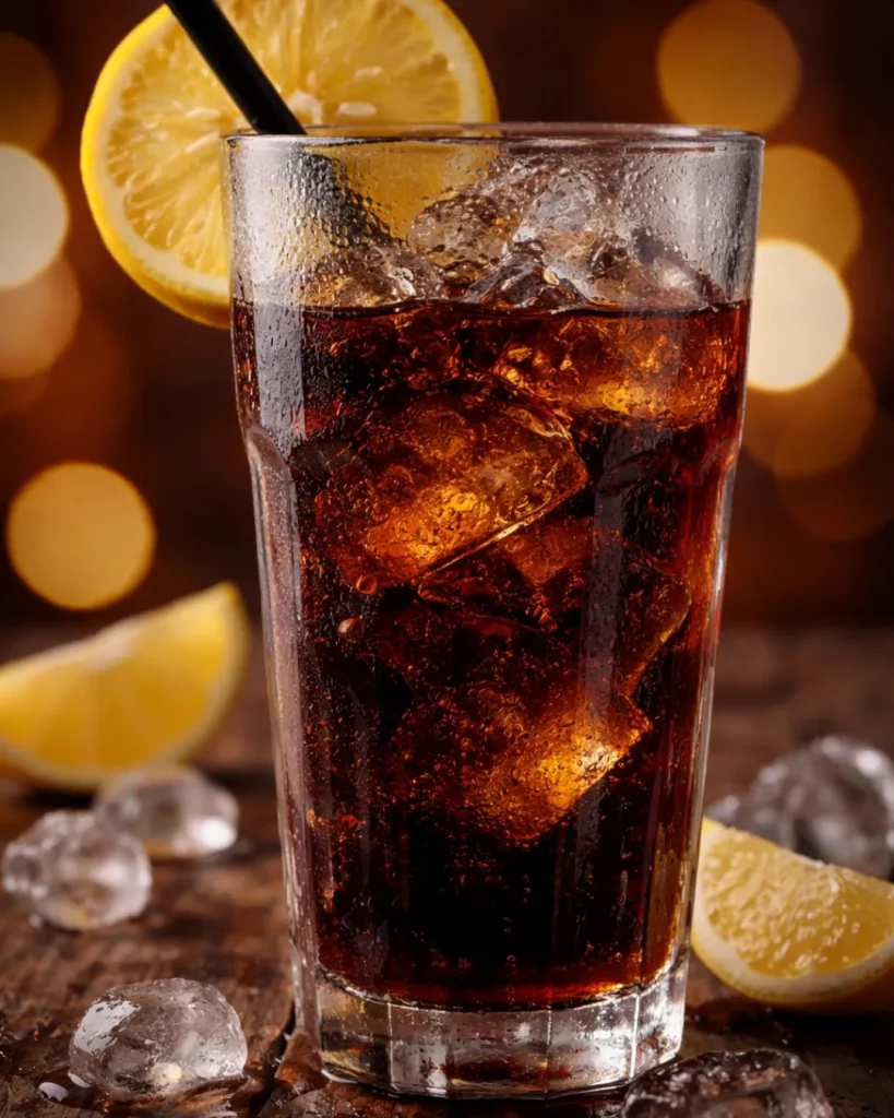 vaso de cocacola fría con hielo en Restaurante Bb y Pk en Carabanchel Madrid