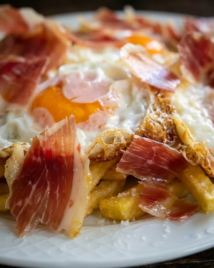 huevos rotos con jamón en restaurante La Barca Hortaleza Madrid